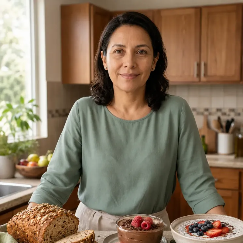 Presentadora del recetario en su cocina